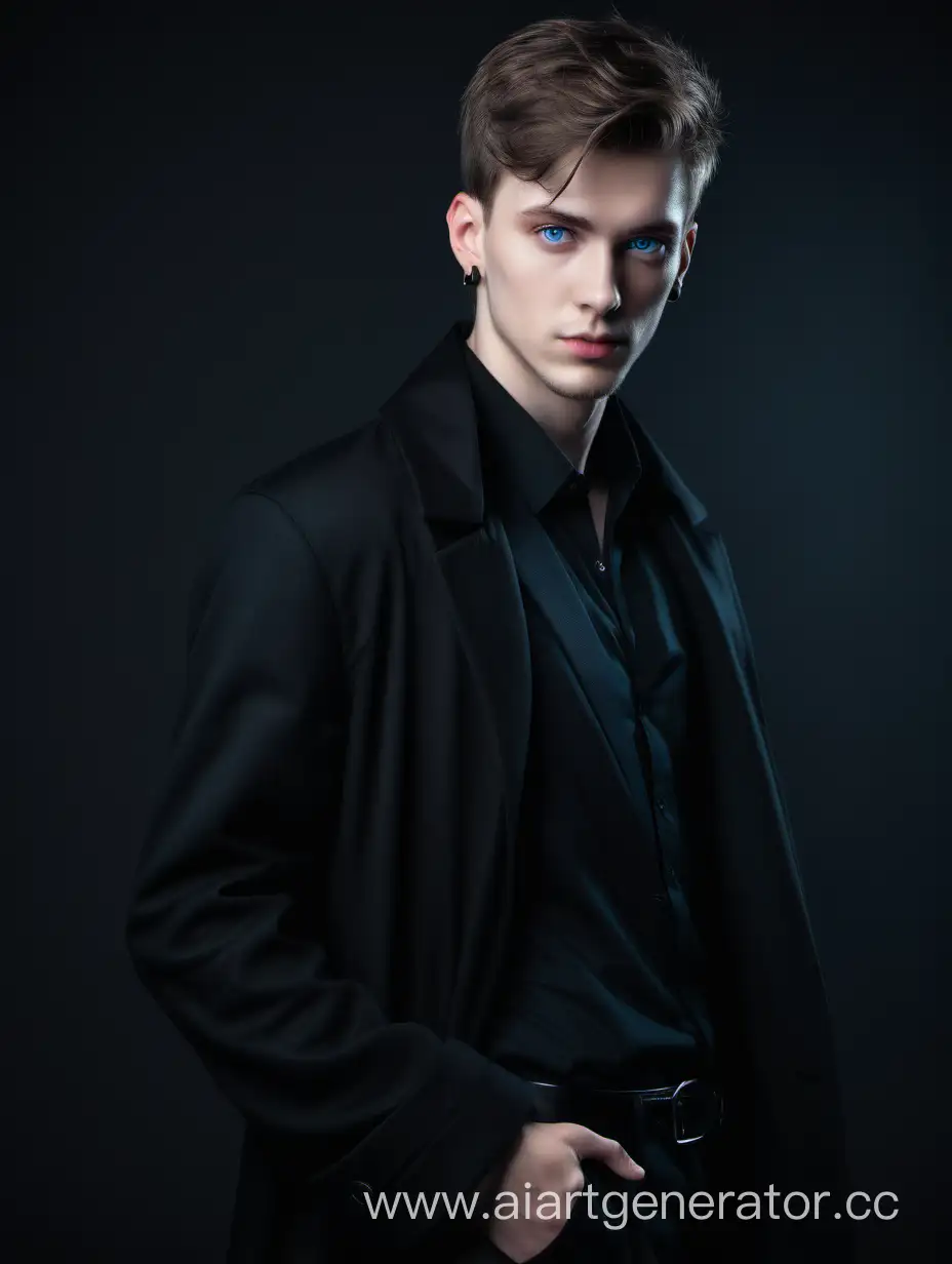 Mysterious-Young-Man-with-Short-Hair-and-Blue-Eyes-in-Black-Ensemble