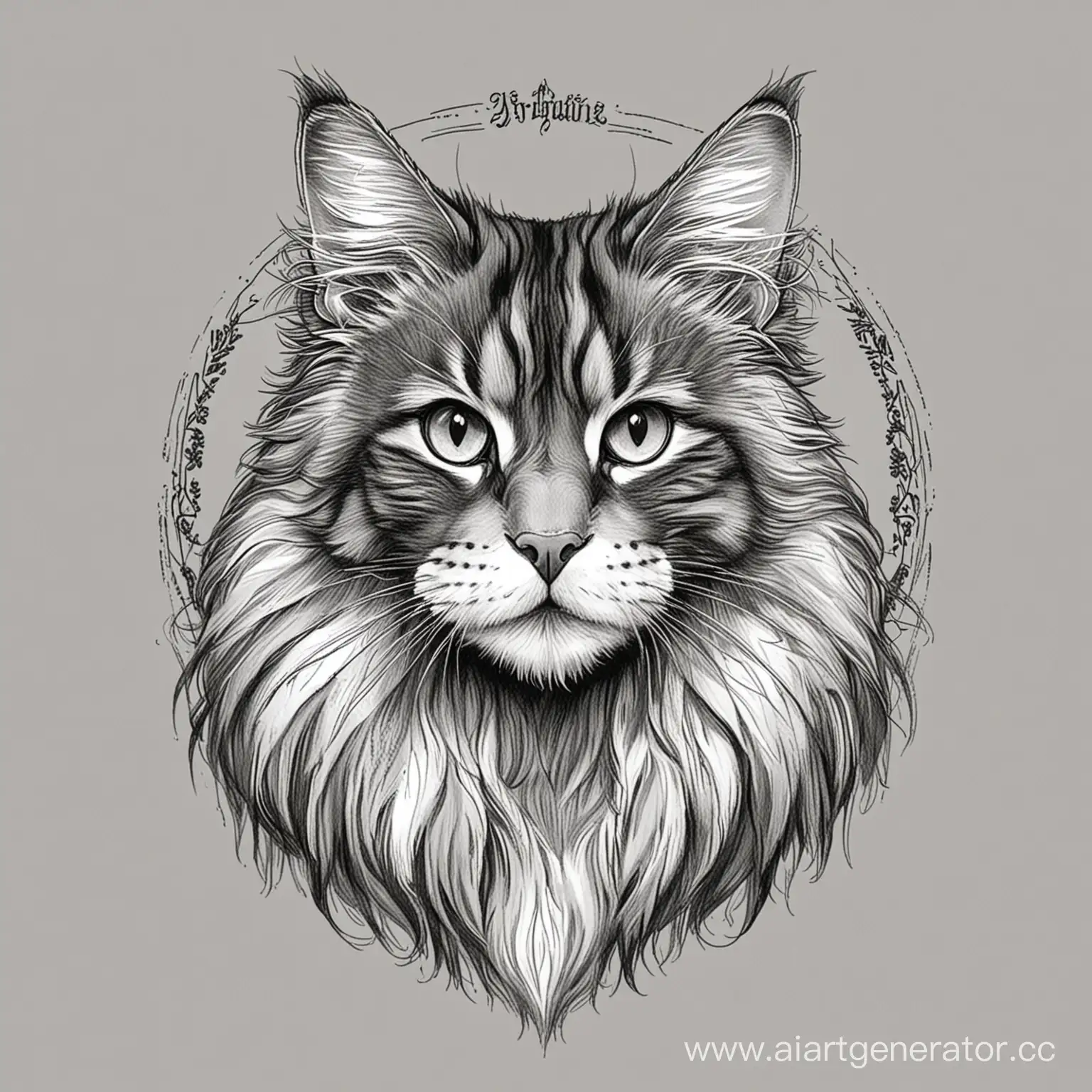 Maine-Coon-Cat-Logo-Sketch-in-Black-and-White