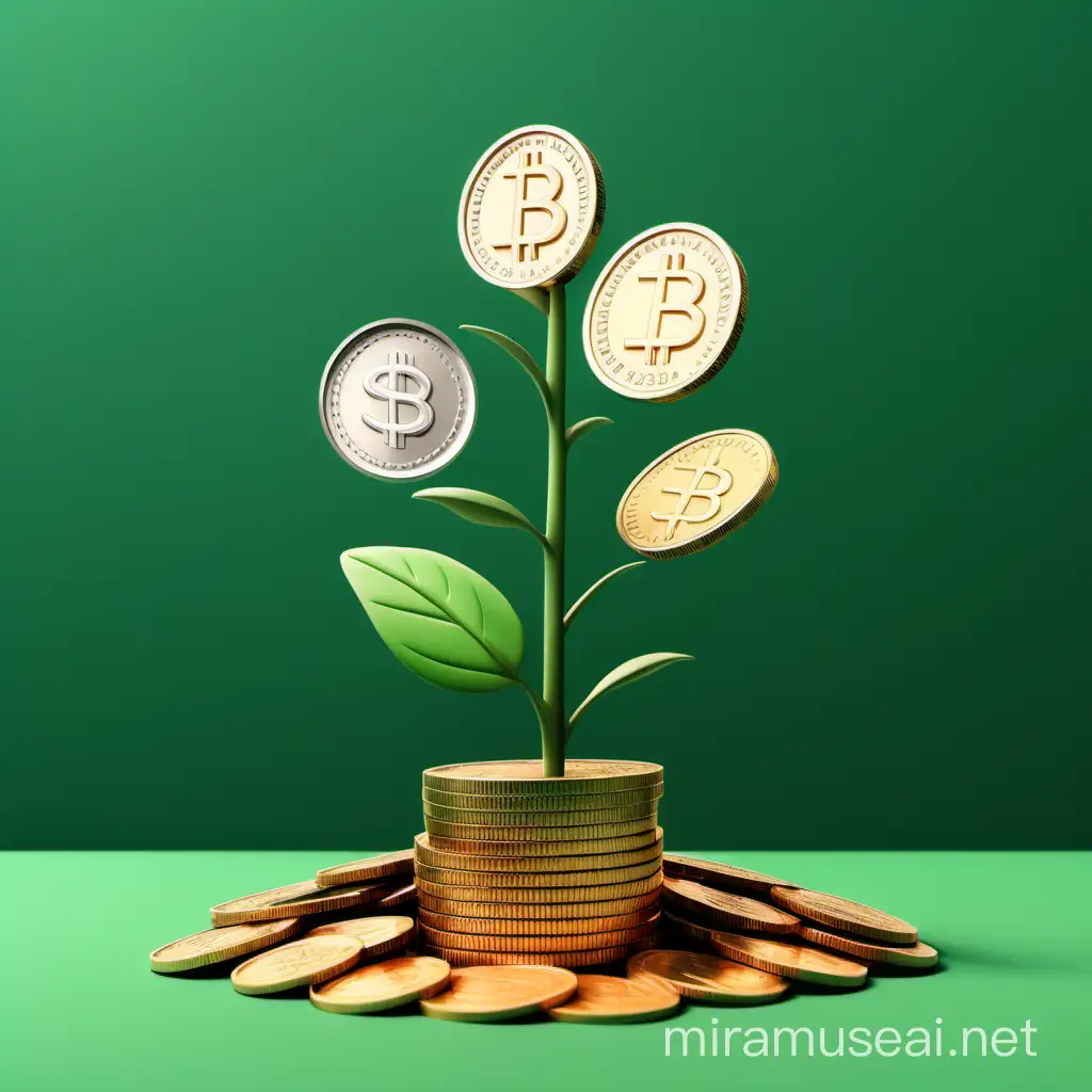 generate an image which represents bank sector along with coins inside a plant