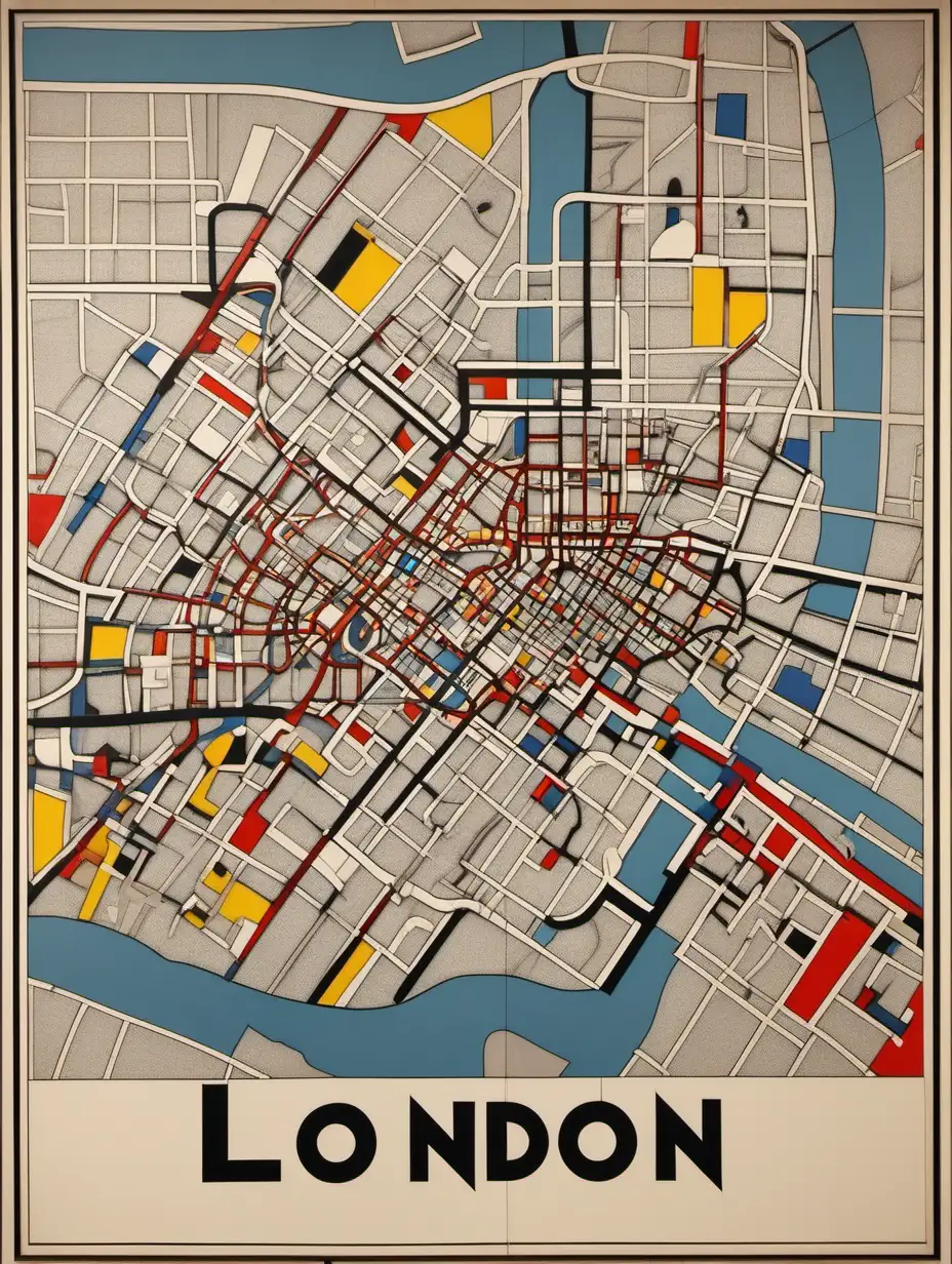 Mid Century London Map Art in Mondrian Style