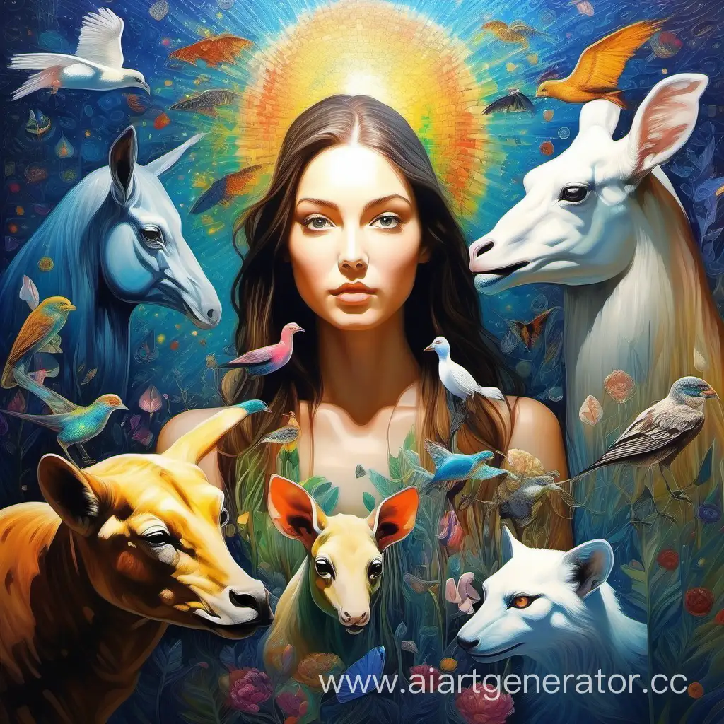 Mesmerizing-Portrait-Girl-and-Animals-with-Iridescent-Decoration