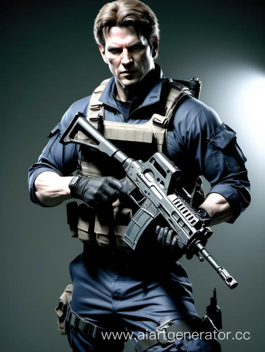 Resident evil Lion Scott Kennedy with tactical special operations equipment and AK-74 rifle