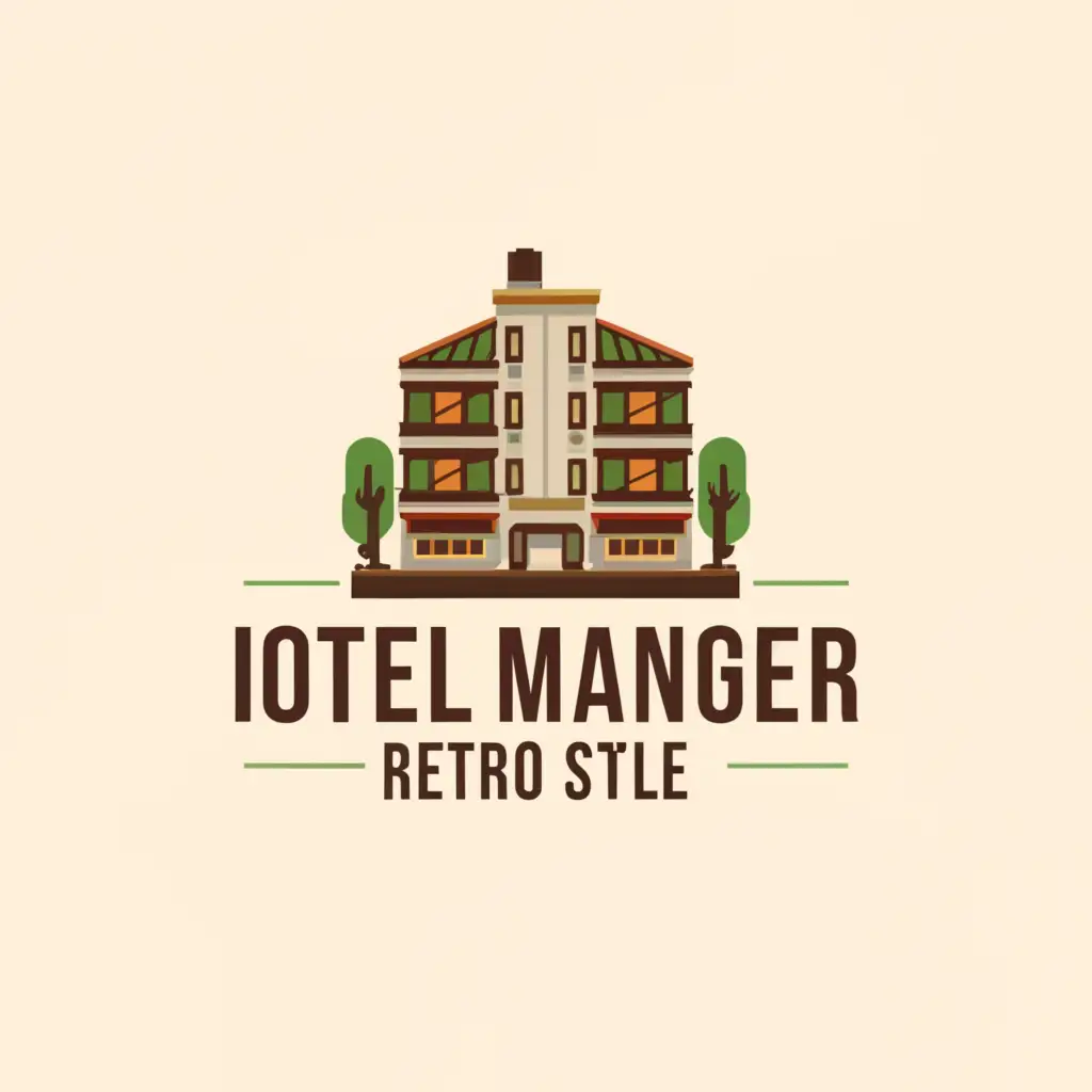 a logo design,with the text "Hotel Manager Retro Style", main symbol:Hotel,Moderate,be used in Real Estate industry,clear background