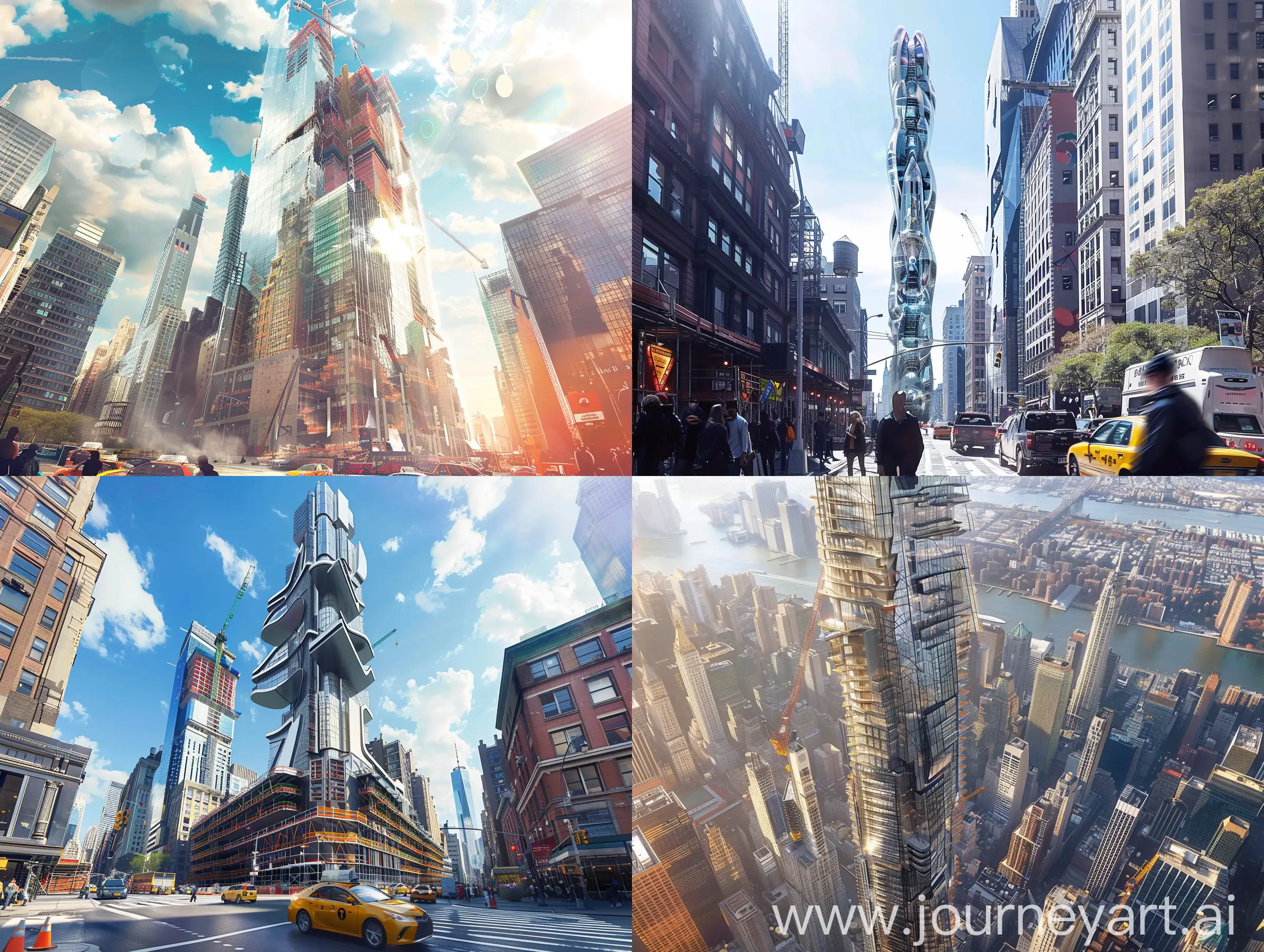a tall modern futuristic building being built in new york, photoshopped., concept, environment