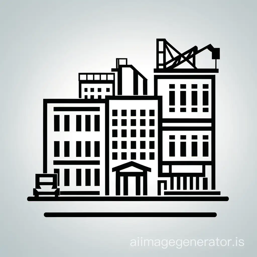 create a flat icon to illustrate the real estate development of a test-fit. make it with a single color and transparent background. vectorial and minimalist style. the theme is the construction of buildings for logistics