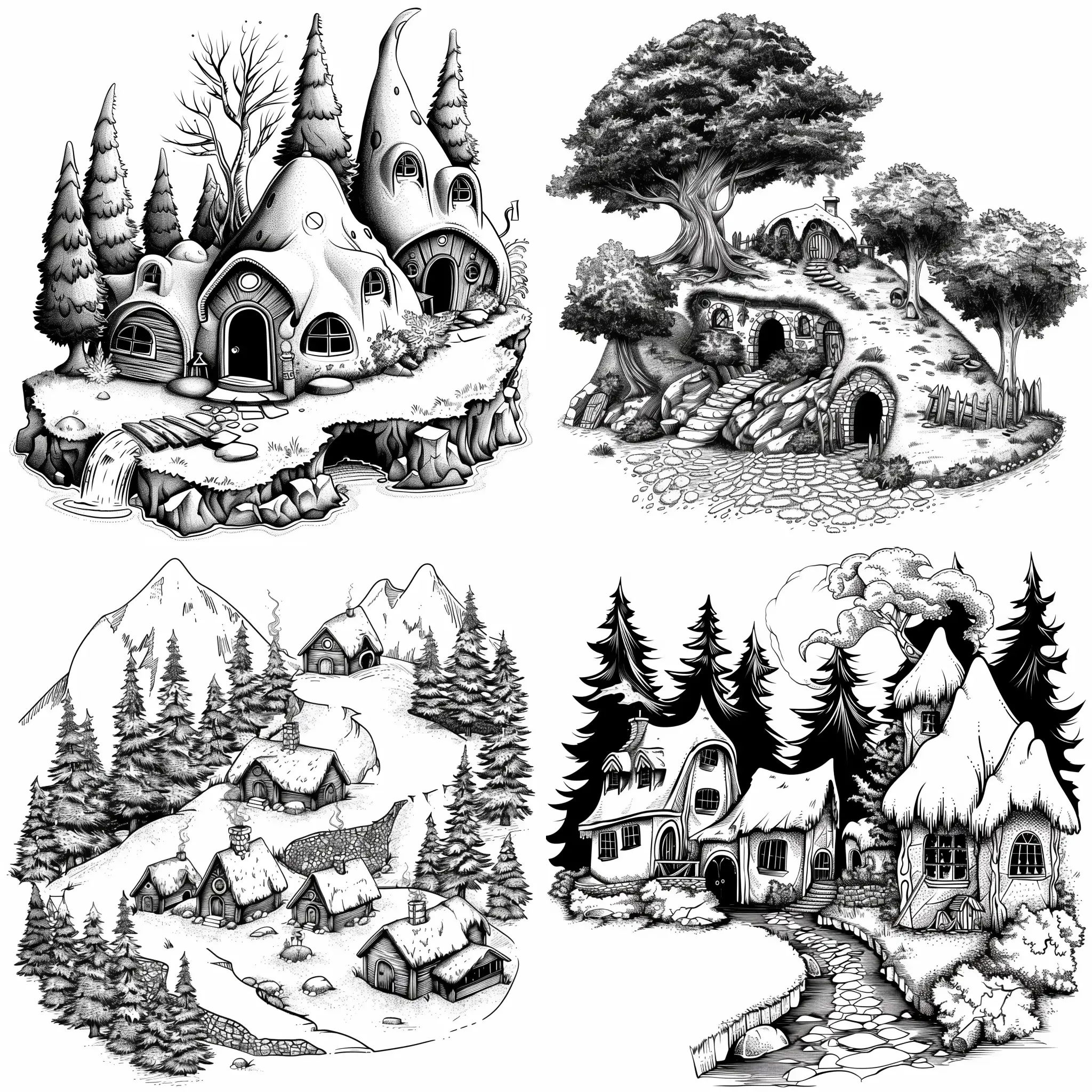 Elvish-Village-in-Monochrome-Vector-Art-for-DD-Enthusiasts
