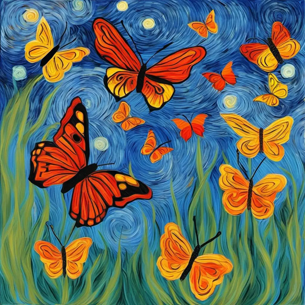 Van Gogh Inspired Butterflies in Vibrant Palette