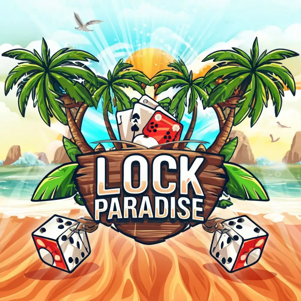 LOGO-Design-For-Lock-Paradise-IslandThemed-Logo-with-High-Limit-and-Gambling-Elements