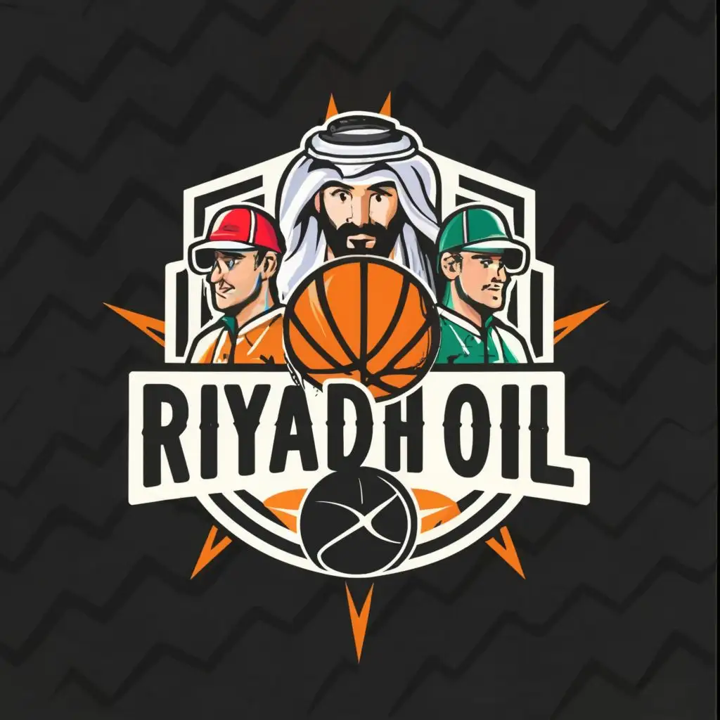 LOGO-Design-for-Riyadh-Oil-Dynamic-Oil-Painting-with-Three-Athletes-and-Truck-Enhanced-by-Basketball-Theme