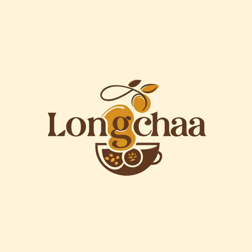 a logo design,with the text "longchaa", main symbol:a longan next to a cup of milk tea,Moderate,clear background