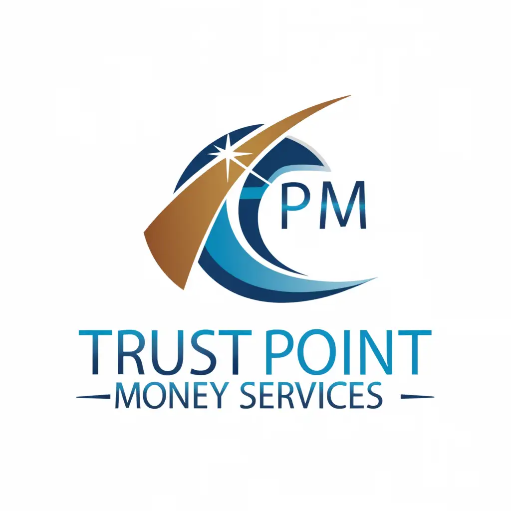 a logo design,with the text 'TRUST POINT MONEY SERVICES' with a half golden LETTR o, main symbol: TMS IN A BIG GOLD BLUE RED WATERY TO COMBINE,complex,be used in Finance industry,clear background