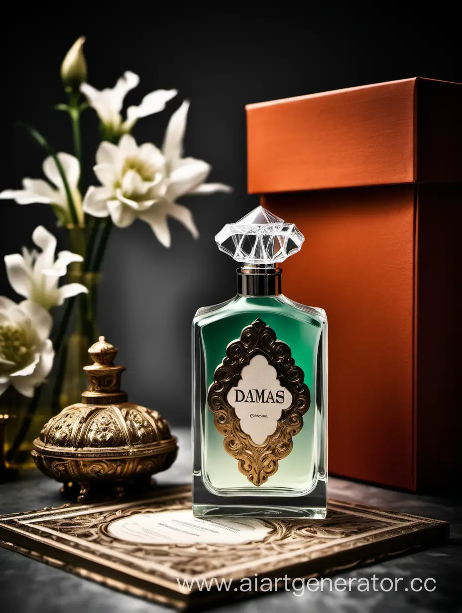 a bottle of damas cologne sitting next to a box, a flemish Baroque by Demetrios Farmakopoulos, instagram contest winner, dau-al-set, dynamic composition, contest winner, feminine