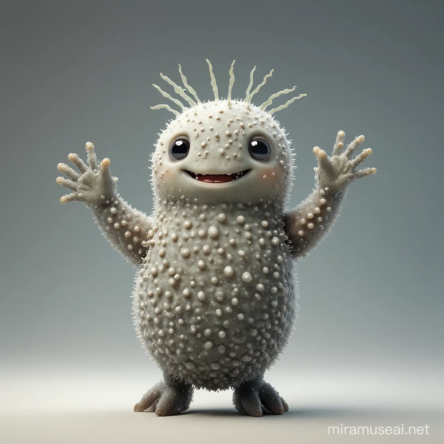 cute humanoid sea cucumber with arms and hands facing forward