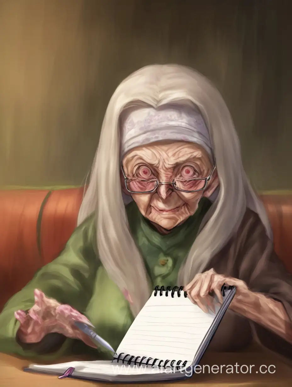 вредная пожилая женщина с записной книжкой