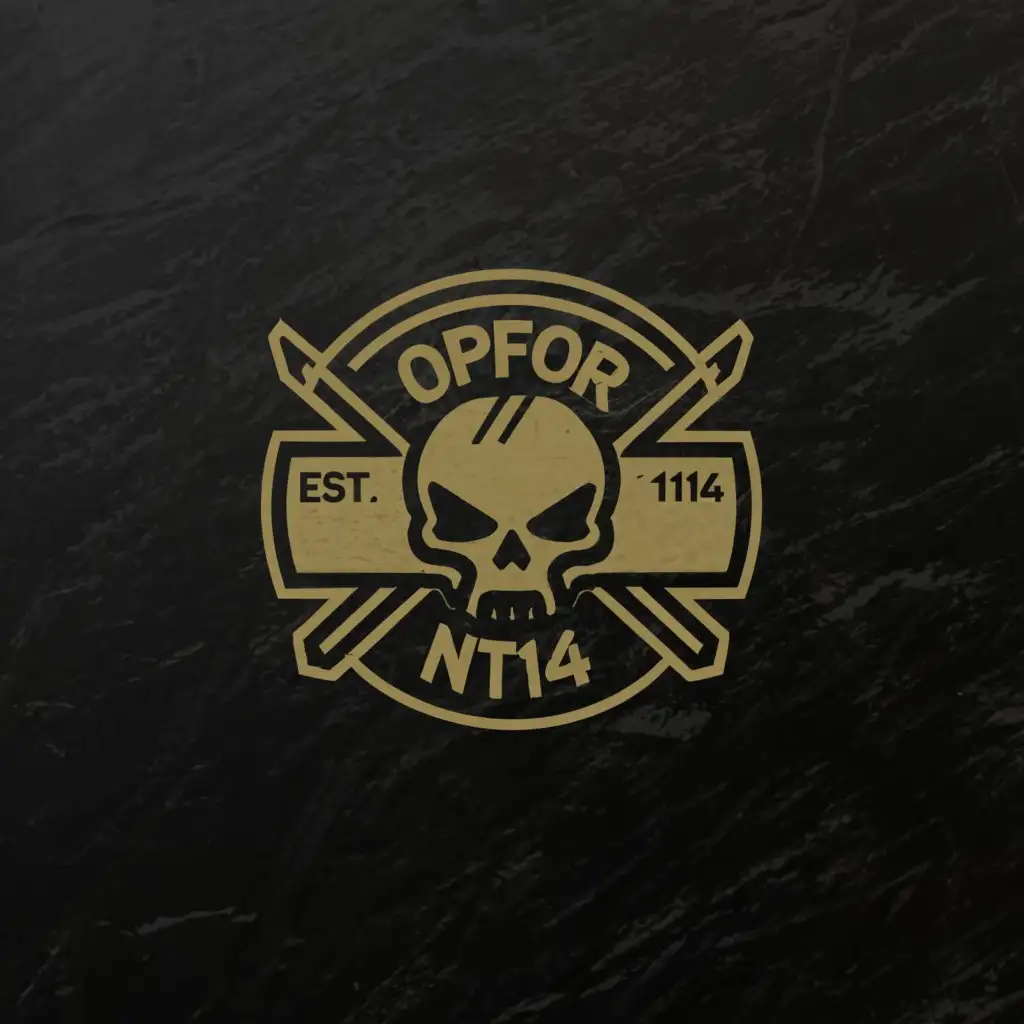 a logo design,with the text OPFOR NT14, main symbol:Simple military angular Skull,minimalistic,clear background