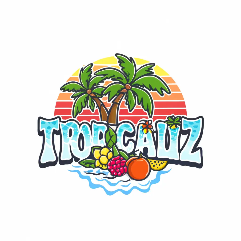 a logo design,with the text "Tropicaliz", main symbol:Tropical, Palm, Fruity, beach, hash, frozensift, comic,Moderate,clear background