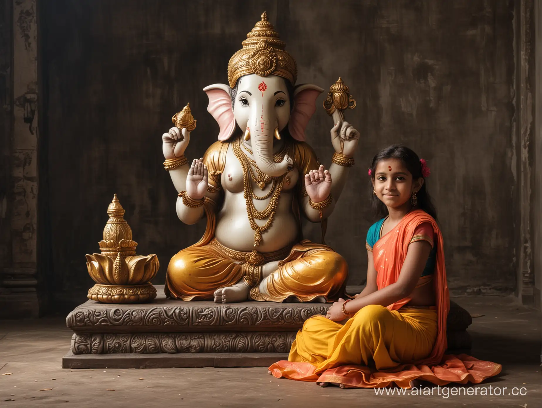 Young-Girl-Sitting-Next-to-Lord-Ganesha