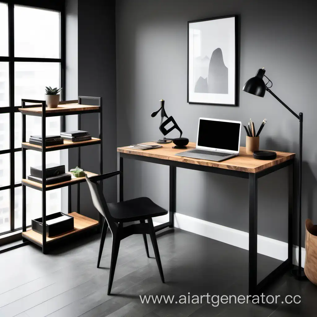 Modern-LoftStyle-Black-Profile-Desk-with-Wooden-Tabletop