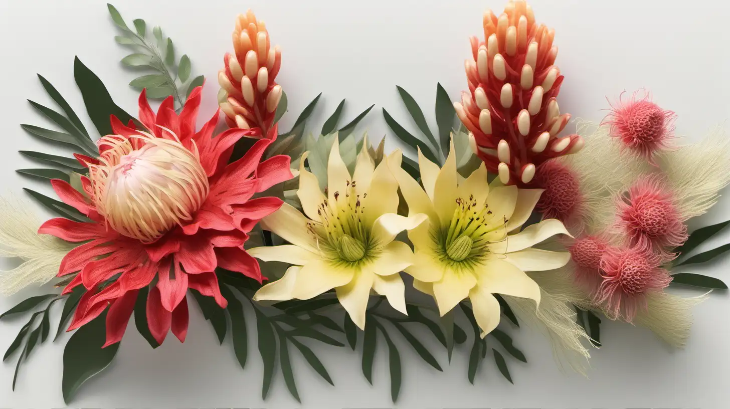 Australian Floral Arrangement with Kangaroo Paw Waratah and Banksia in Soft Pastel Colors