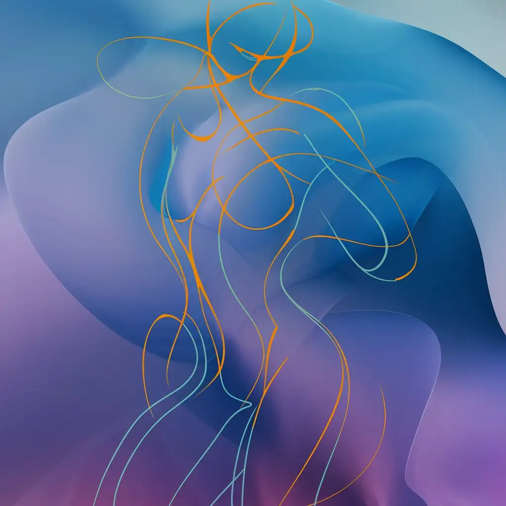 Abstract Female Body Line Art in Cool Blue and Warm Orange Hues