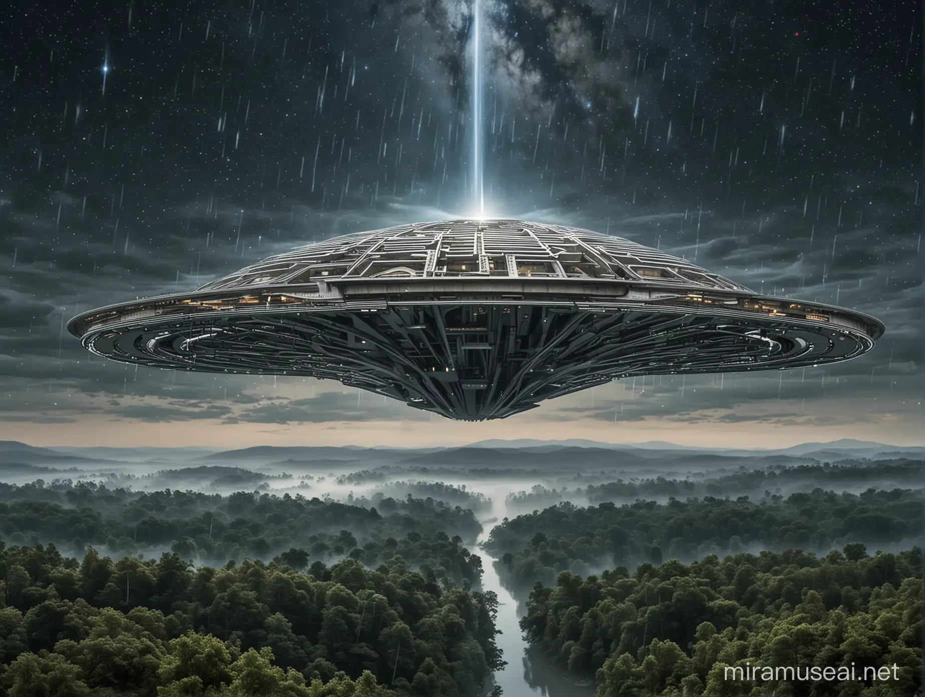 Futuristic UFO Interior with Elevated Bridge Maze