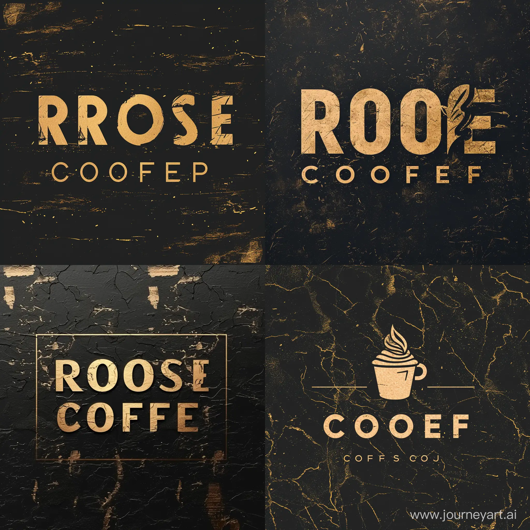 Coffee shop logo with black and gold texture for "rose Coffee"
