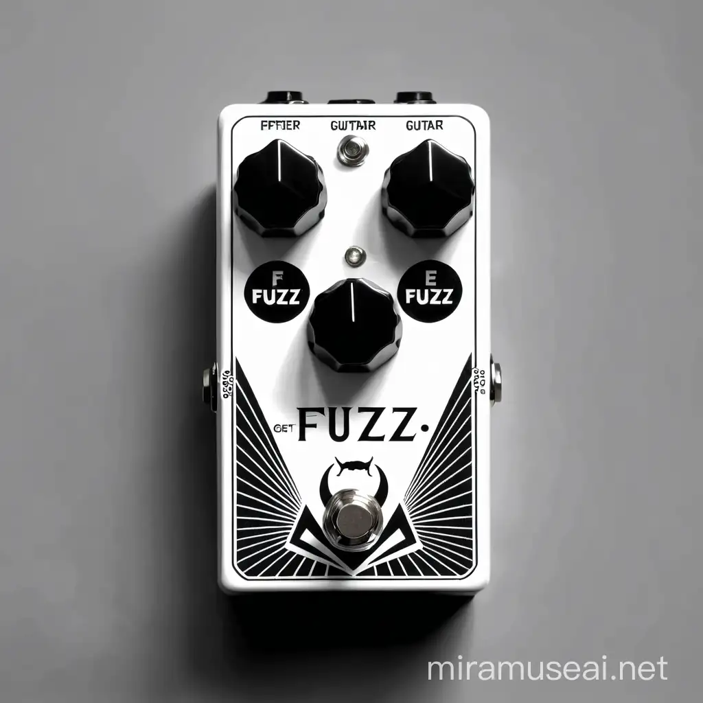 A black and white image for the front of a fuzz effect pedal for guitar.