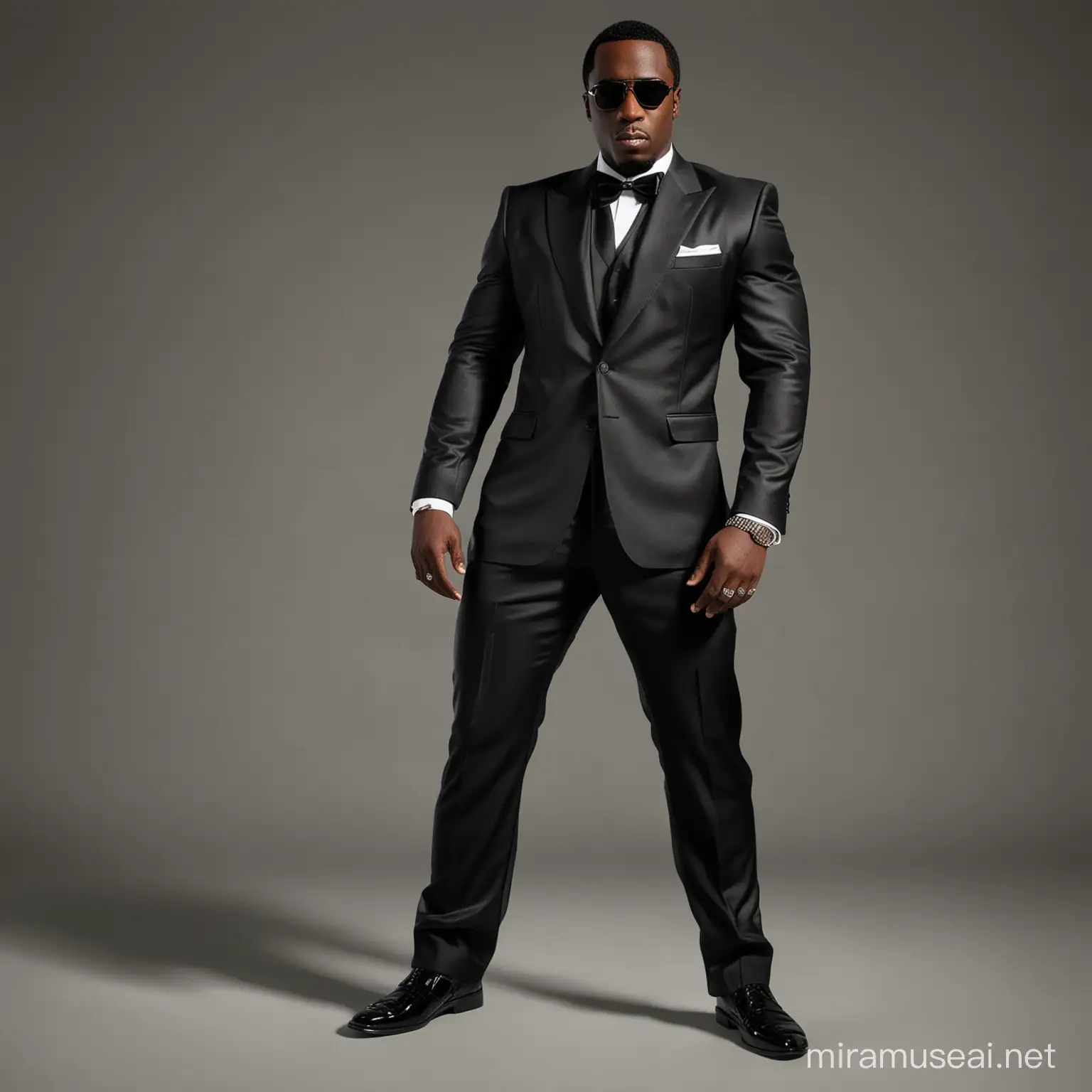 P Diddy Wearing Full Body Black Suit