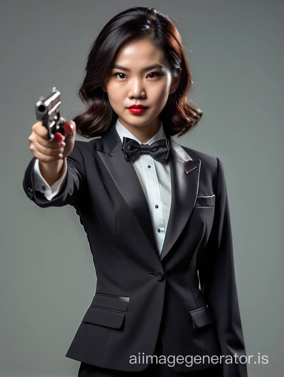 Elegant-Vietnamese-Spy-in-Black-Tuxedo-with-Gun
