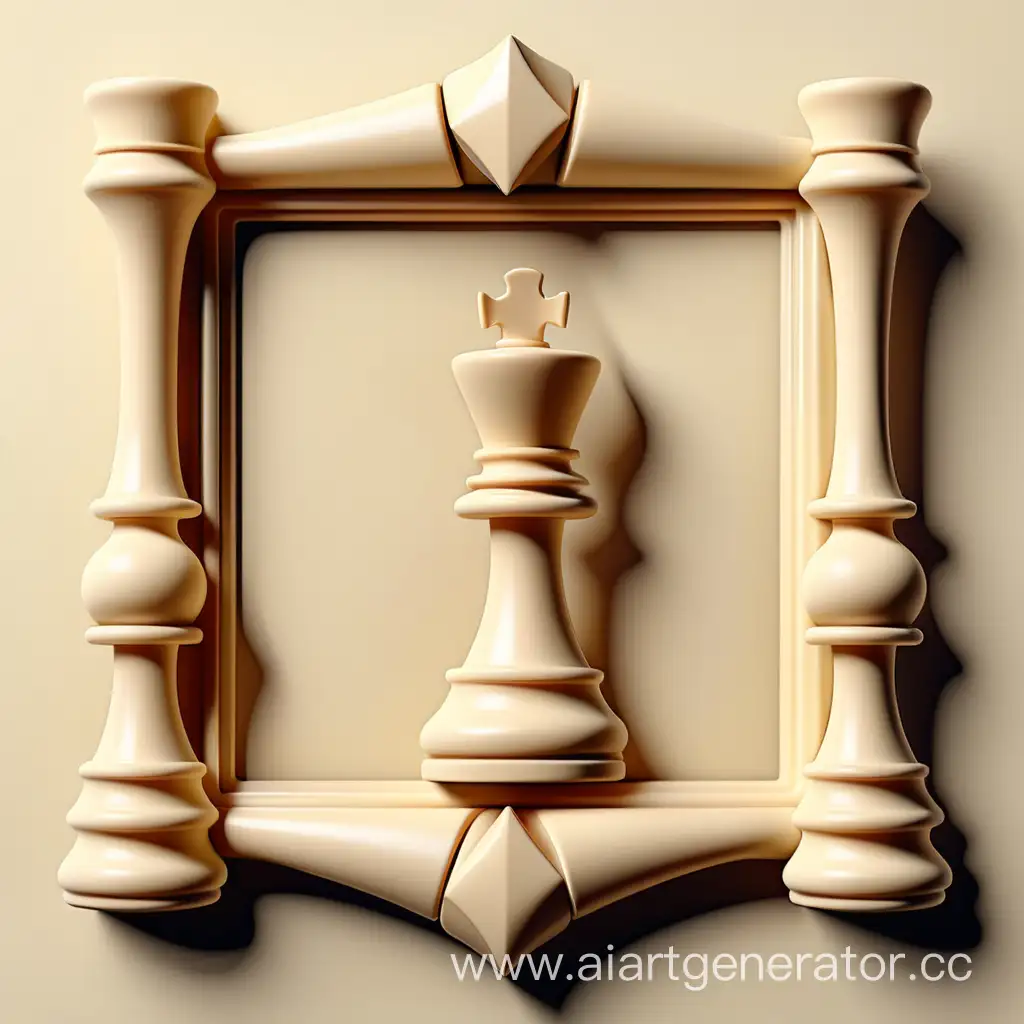Vintage-3D-Chess-Frame-Logo-in-Cream-Classic-Chess-Artwork-in-Elegant-3D-Design