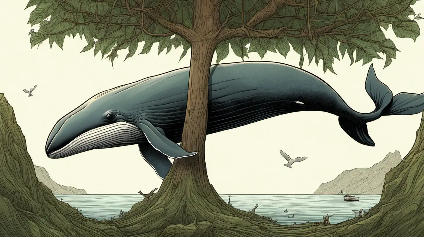 A whale climbs a tree