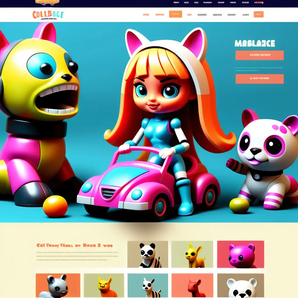 Create a webpage layout for a collectible toy marketplace that is fun, cute, colorful