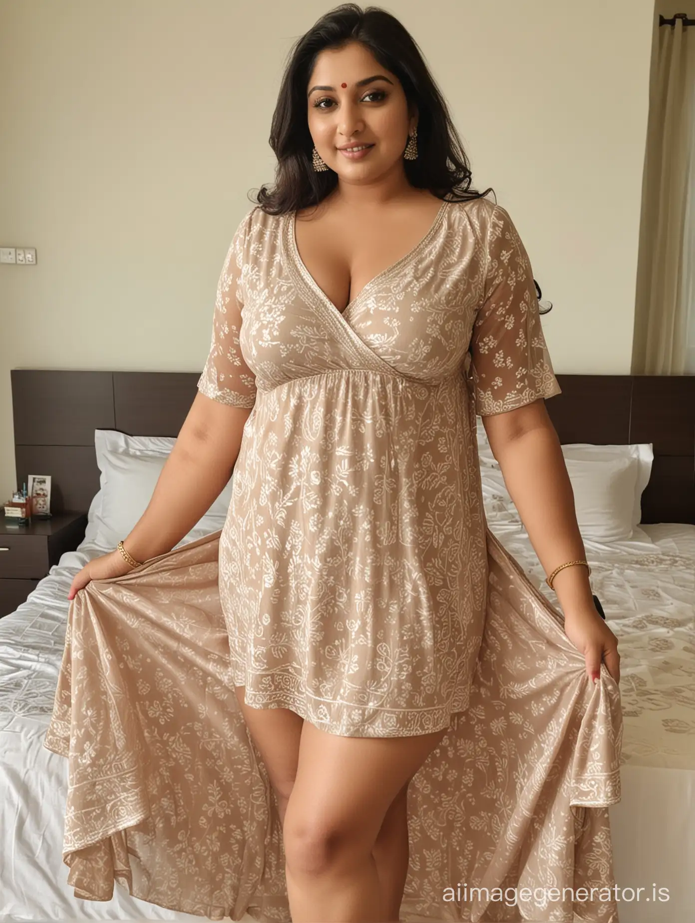 Sexy indian aged 30 plus size lady in sexy dress
