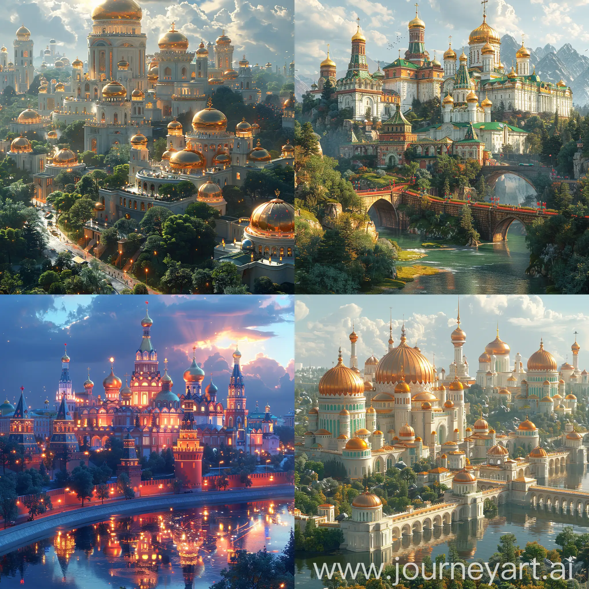 Ultra-modern futuristic Moscow Kremlin, ultramodern futuristic Moscow Kremlin, cyberpunk, postcyberpunk, utopia, octane render --stylize 1000