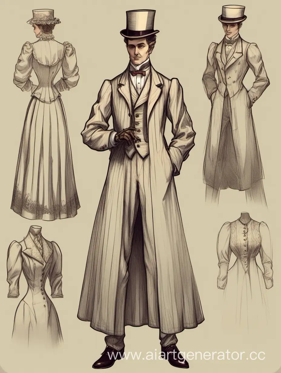 Референс персонажа викторианской эпохи в простой стилистике