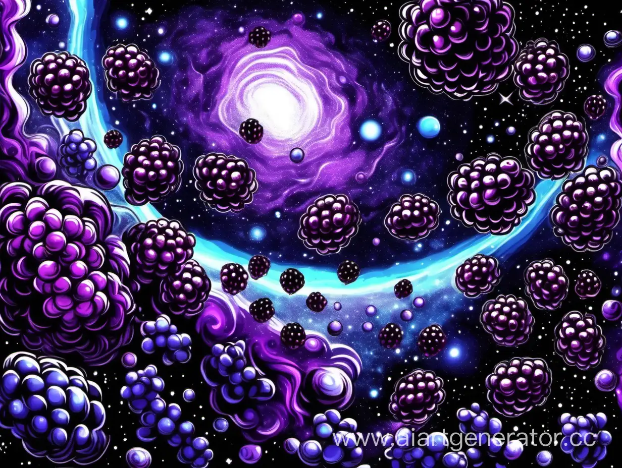 Космос в фиолетовых и синих цветах, в космосе растет ежевика
