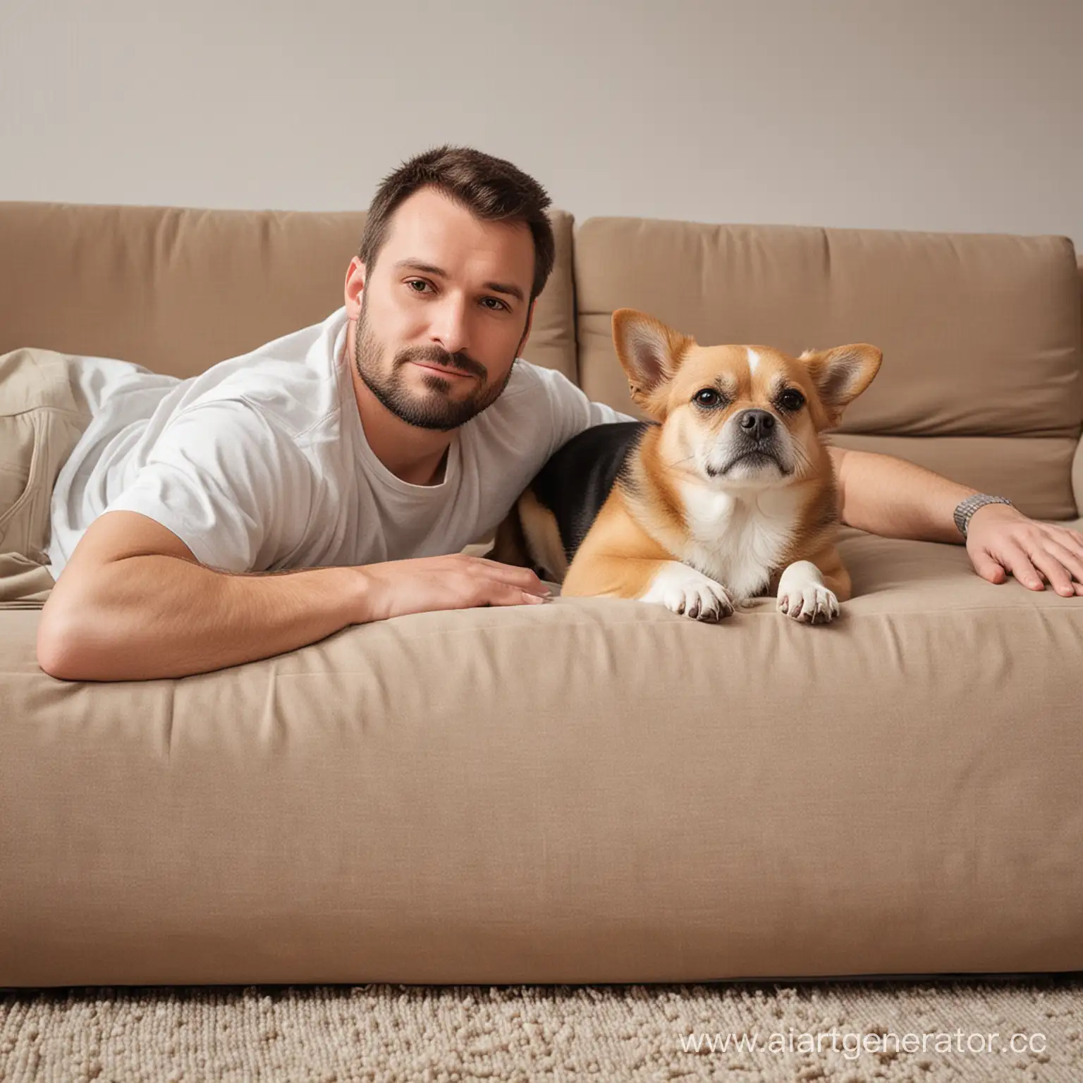 Small-Dog-Resting-Beside-a-Giant-Man