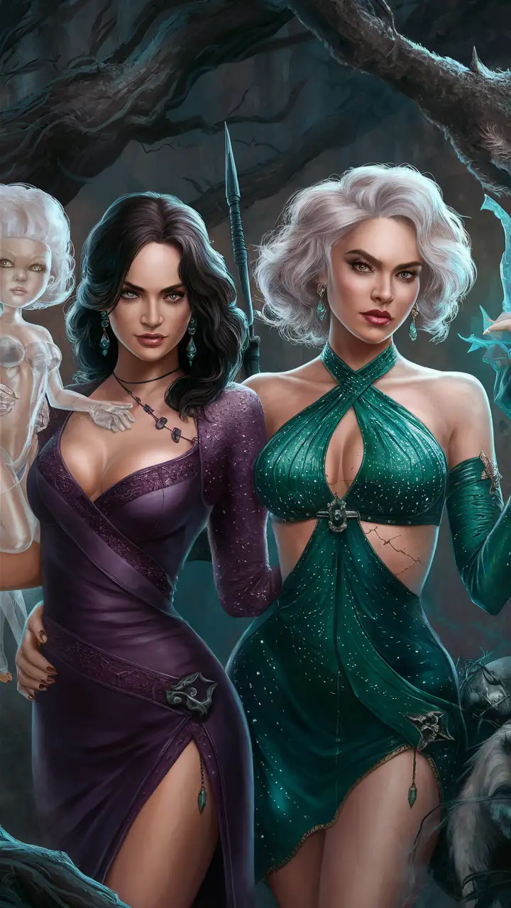 Seductive Yennefer and Triss Merigold Cosplayers in Transparent Babydoll Outfits