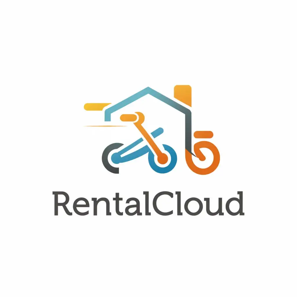 a logo design,with the text "RentalCloud", main symbol:House with bicycle and cart,Moderate,clear background