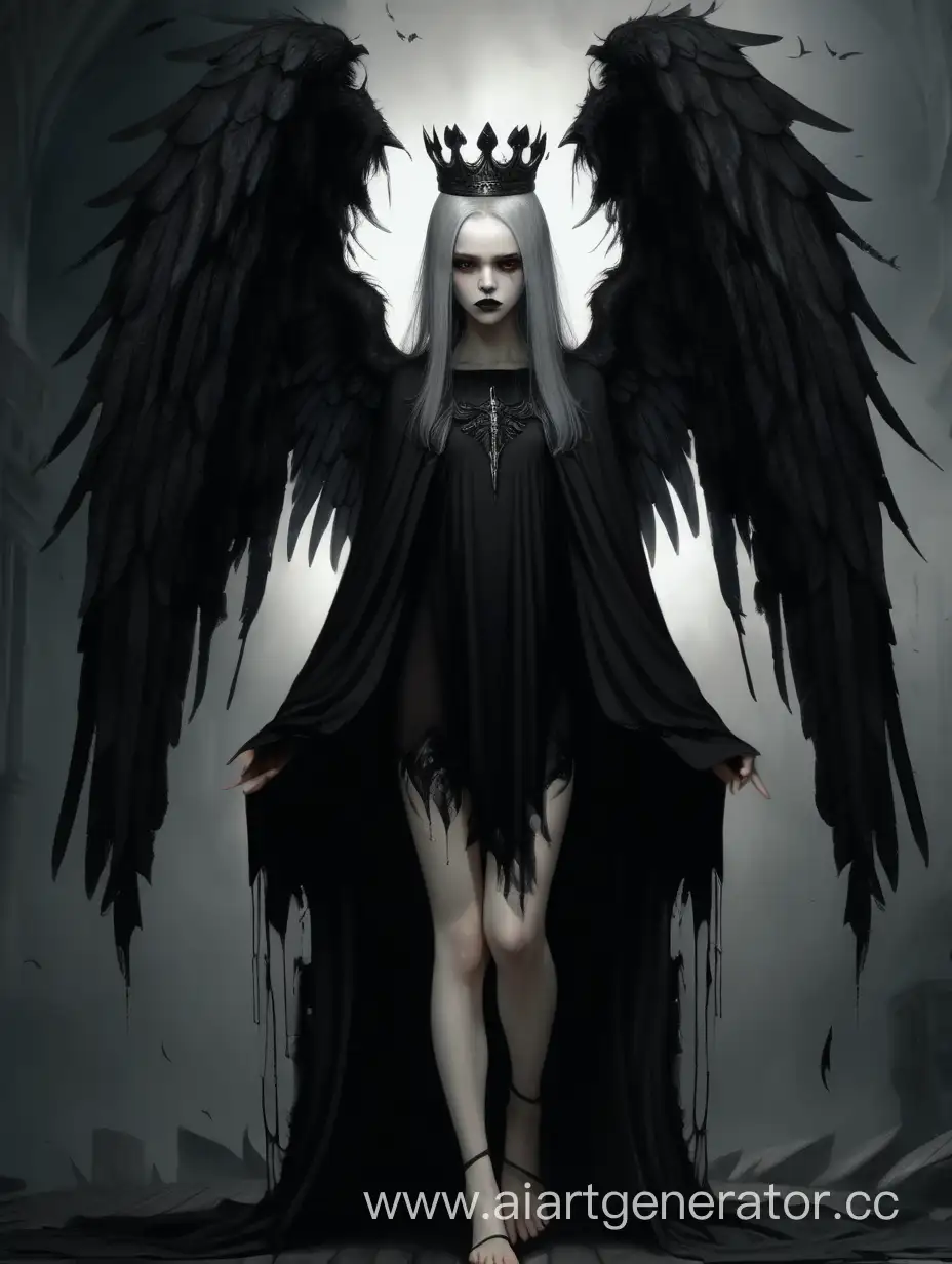 Mystical-Black-Angel-with-Crown-and-Wings-in-Ominous-Atmosphere