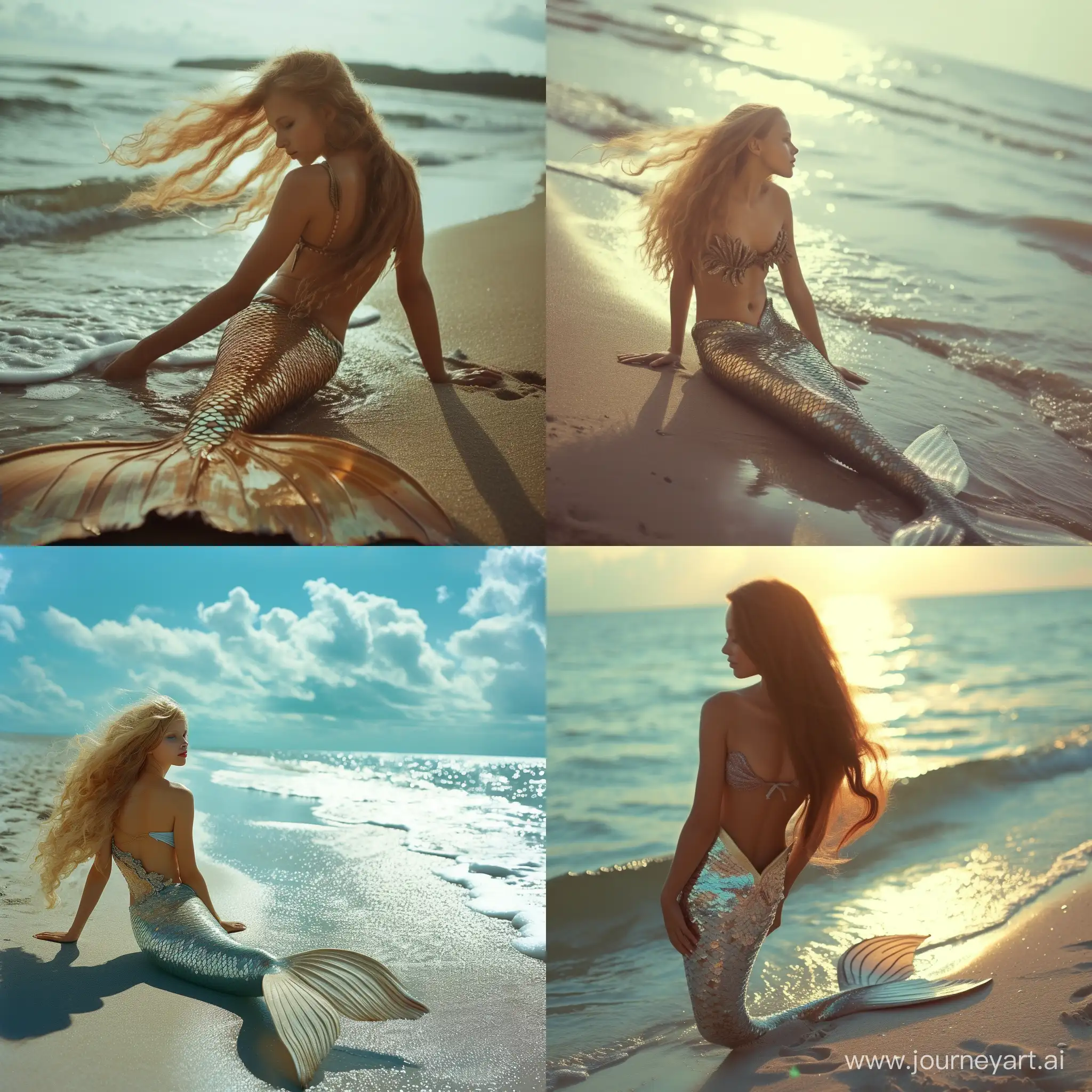 Beautiful girl mermaid on the beach