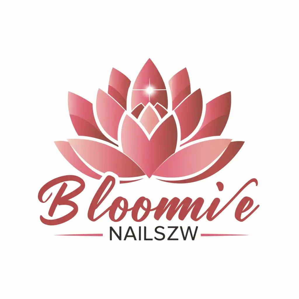 a logo design,with the text "bloomie_Nailszw", main symbol:pink lotus  flower with a pink background ,complex,clear background