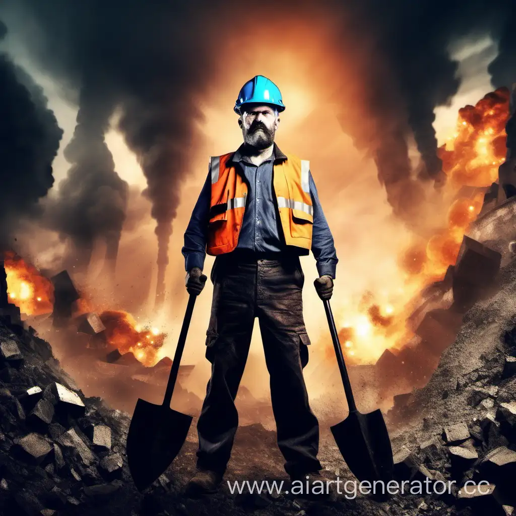 Miner-with-Pickaxe-Amid-Explosive-Scenes