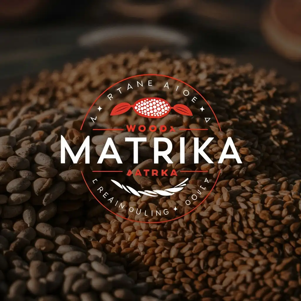 logo, wood press oil , grain & its flour ,pulses, with the text "MATRIKA", typography, be used in Retail industry
