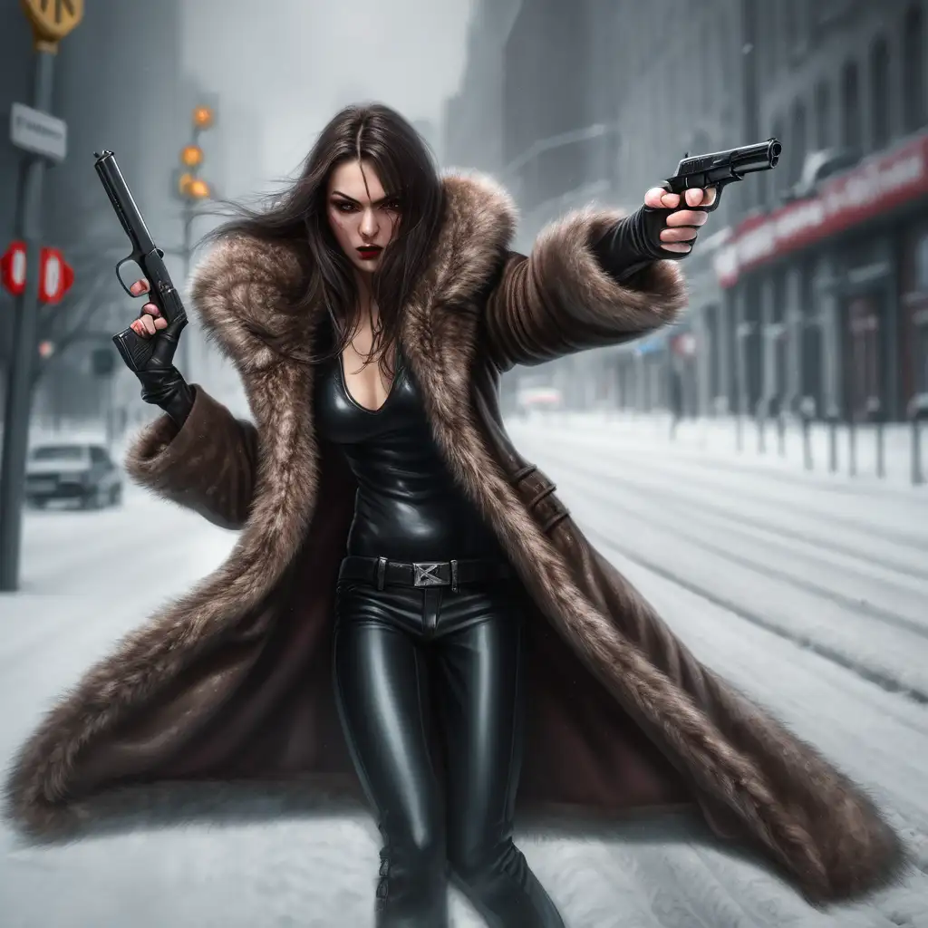 Femme Fatale in Luxurious Fur Elegant Female Assassin