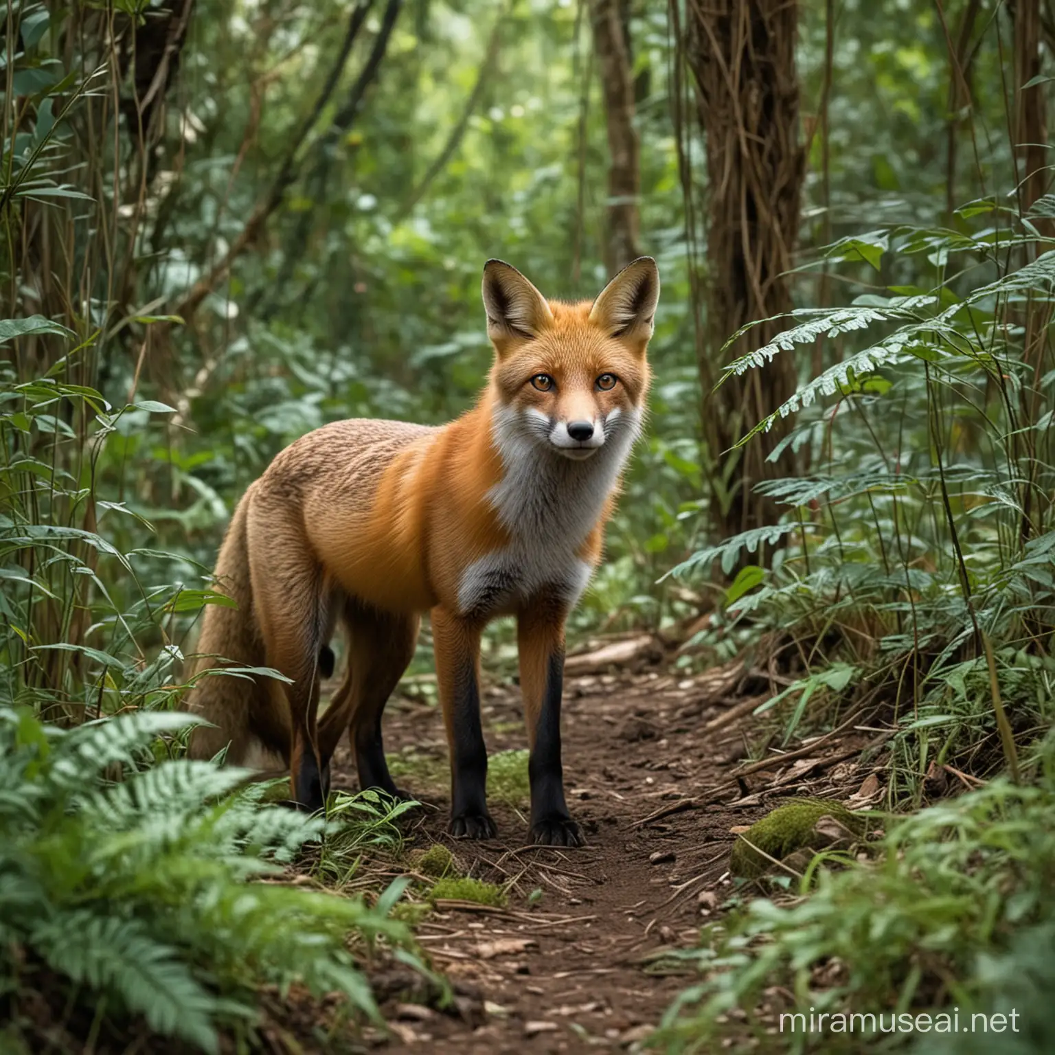 Majestic Fox Roaming Through Lush Jungle Habitat