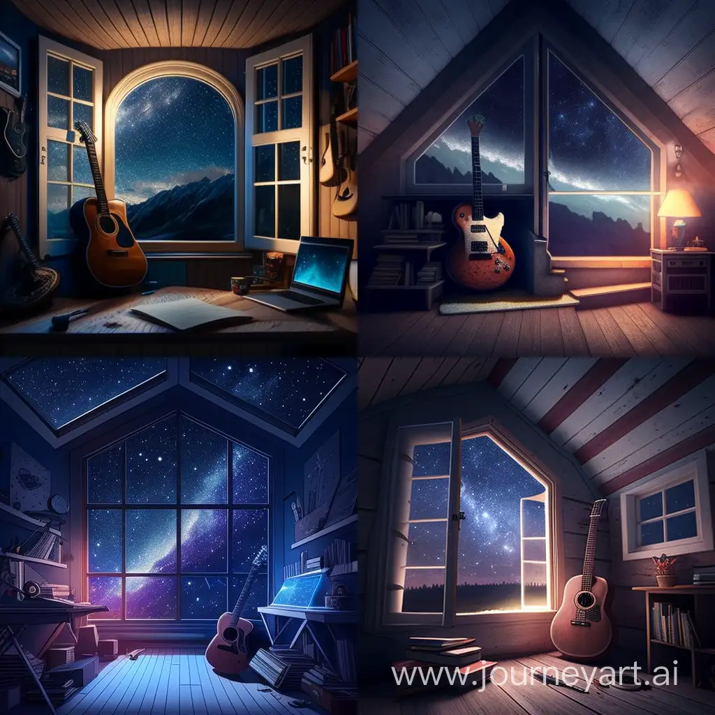 Starry-Night-Music-Studio-with-Loftstyle-Room-Monitor-and-Guitar