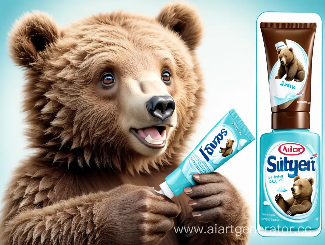 Реклама зубной пасты c бурым медвежонком в качестве идола 