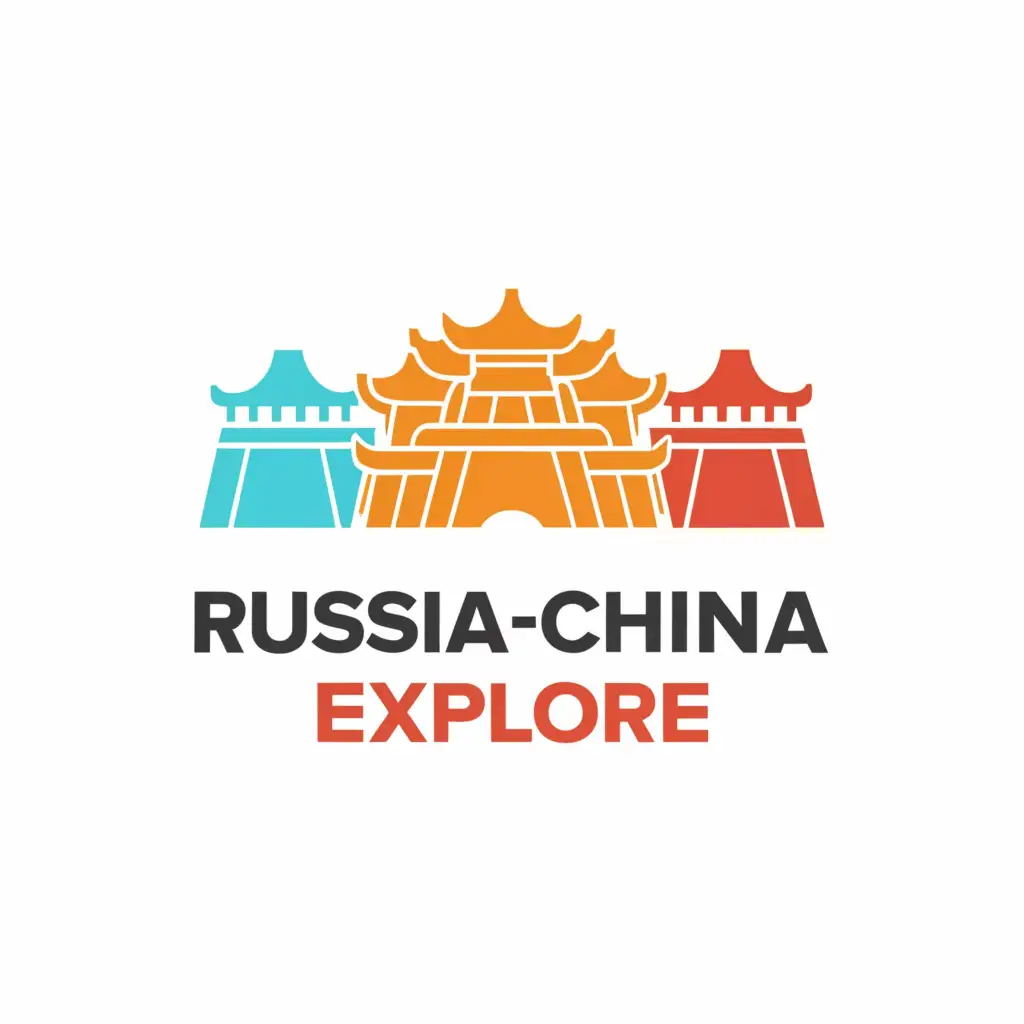 a logo design,with the text "Russia-China Explore", main symbol:Chinese symbols, China tourist attractions, books, hieroglyphs, mortarboard hat,Minimalistic,be used in Education industry,clear background