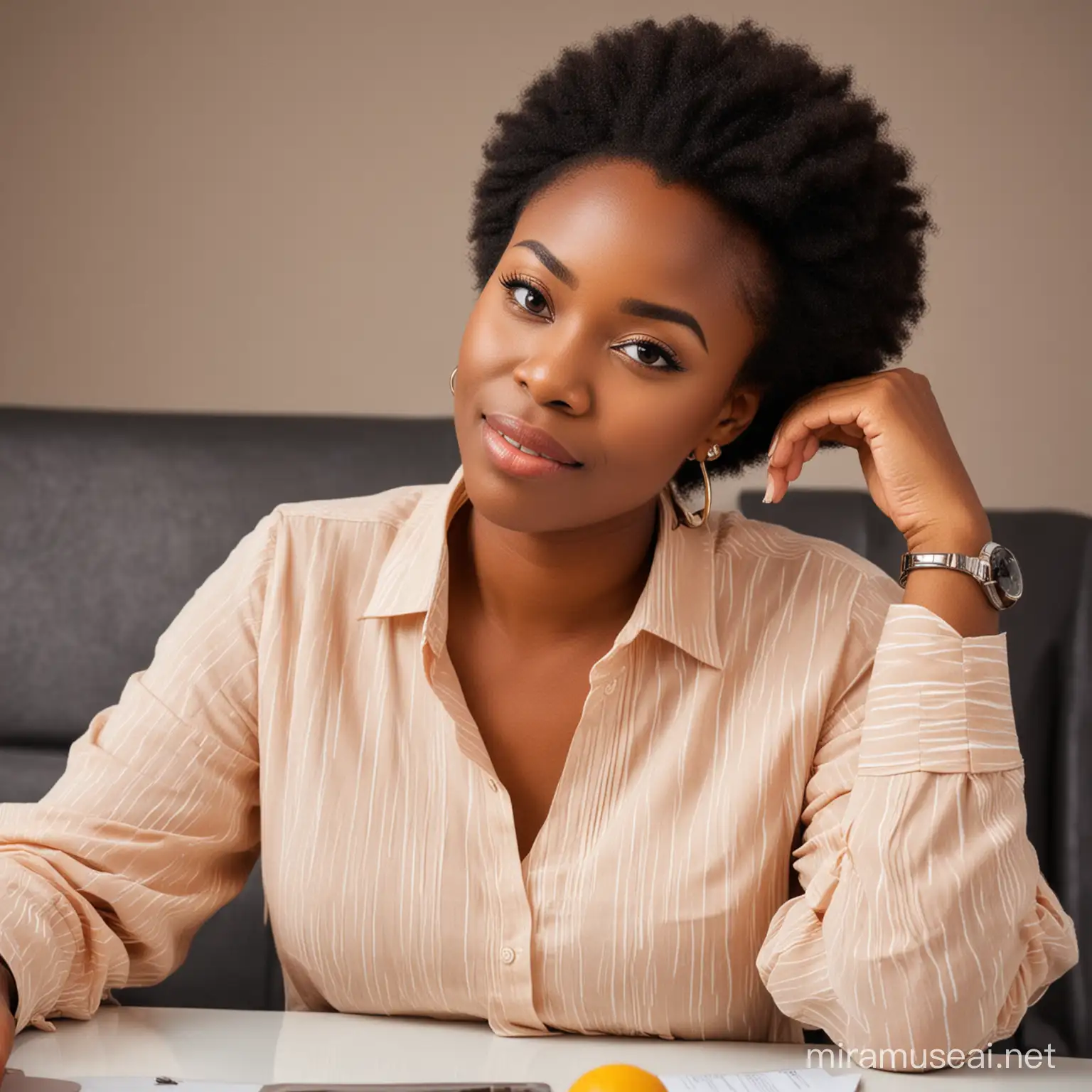 Joyful African Woman Celebrating TGIF with Elegance